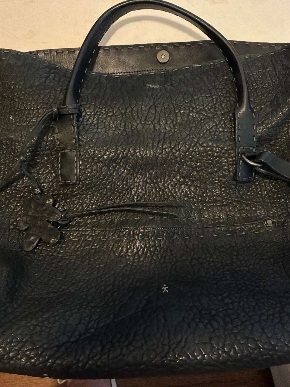 Henry Beguelin Black Leather Tote/Messenger Bag - Handcrafted in Italy